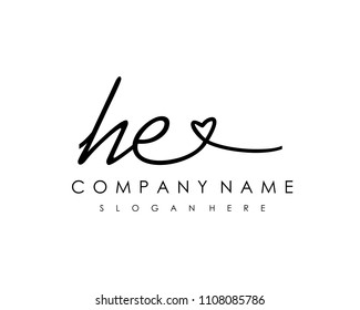 H E Initial handwriting logo vector