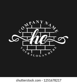 H E Initial handwriting logo vector