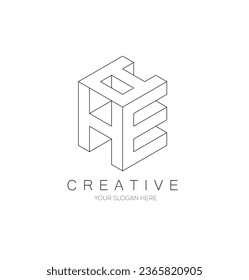 H E A isometric letter logo design, Letter logo design, monogram letter logo design