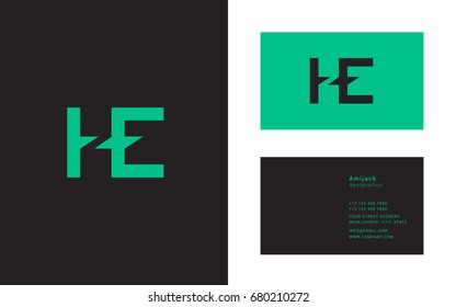 H E joint letter logo design with business card template