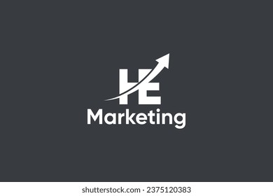 H E Letter And Arrow Marketing Logo Vector Template