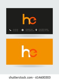 h & e Letter logo, with Business card template vector