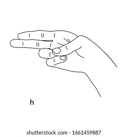 H is the eighth letter the alphabet in sign language  Vector graphics image hand  The language the deaf  Line art drawing  Black   white illustration  Fingers folded in letter h