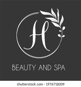 H Elegant Luxury Initial Letter Logo Concept with Wreath leaves for Beauty, Cosmetic, Salon, Spa, Body care, Healthy, Fashion, Wedding, Salon Business and Company
