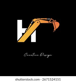 H Excavator Arm Construction Logo - Bold Industrial Letter mark Design for Heavy Equipment, Contractor Branding and Modern Engineering Identity	
