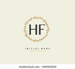 H F HF Beauty vector initial logo, handwriting logo of initial signature, wedding, fashion, jewerly, boutique, floral and botanical with creative template for any company or business.