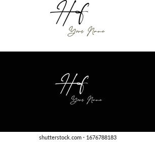 H F HF Initial letter handwriting and signature logo.	