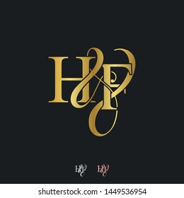 H & F HF logo initial vector mark. Initial letter H & F HF luxury art vector mark logo, rose gold, silver, gold color on black background.