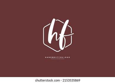 H F HF logo, Initial lettering handwriting or handwritten for identity. Logo with signature and hand drawn style.
