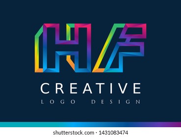 H F Logo. HF Letter Design Vector with Magenta blue and green yellow color.