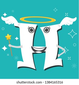 H - Fairy wings with alphabet, celebration background.