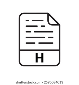 H file icon set. H file type symbol. File H format icon in black filled and outlined style isolated on transparent background.