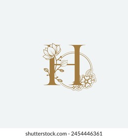 H Flower logo Wedding logo. Elegant monogram. Illustration of wedding monogram logo with flower frame. Print