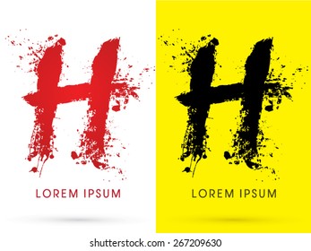 H , font, concept blood and splash, designed using red and black  colors grunge brush, sign ,logo, symbol, icon, graphic, vector.