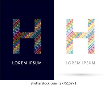 H ,font, designed using colorful zigzag line, graphic, vector.