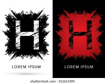 H ,Font, Designed using grunge brush on scratch background, graphic vector.