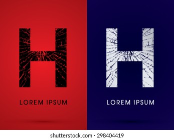 H ,Font , destroy, broken mirror,  broken glass, graphic vector.