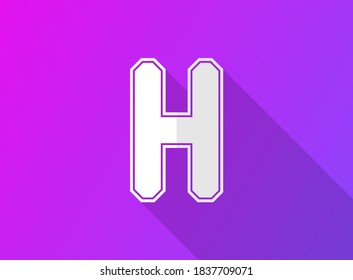 H font letter, modern dynamic design with long shadow on purple gradient background. For logo, brand label, design elements, application and more. Vector illustration