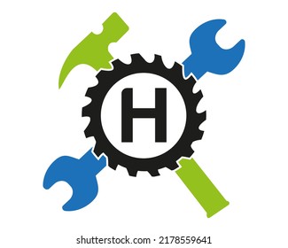 H-Fanggerät-Logo, Vektorgrafik mit vollständiger Farbvorlage Symbol