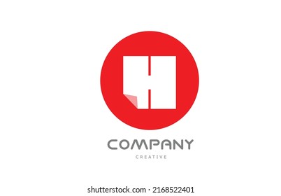 H geometric alphabet letter logo icon design with folded corner. Red circle template design for company or business. Vector element for identity. Logotype or emblem