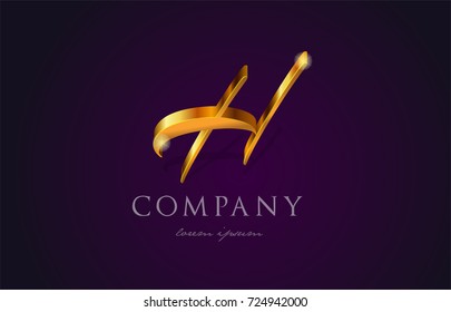 h gold golden alphabet letter logo icon handwritten design