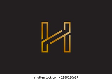 H gold line art logo vector with luxury design