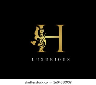 H Gold Luxury Letter Logo Icon, Classic H Vintage Logo Design.