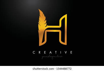 H Golden Gold Feather Letter Logo Stock Vector (Royalty Free ...