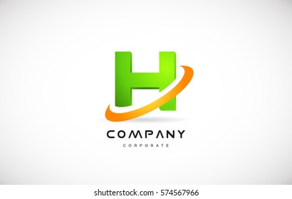 h green 3d letter technology media alphabet vector company logo icon sign design template