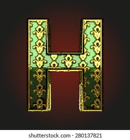 h green vector letter with gold