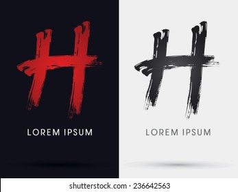 H grungy font, brush, logo, symbol, icon, graphic, vector .