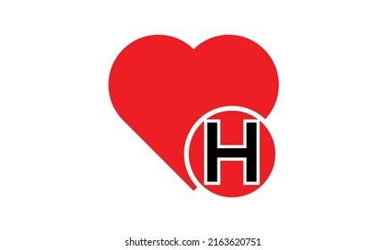 H with Hed love shape. Love letter H logo vector design for valentines day sale background with heart icon.