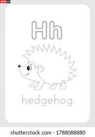 H for Hedgehog Alphabet  with illustration for Tracing Worksheet, Exercises for kids 