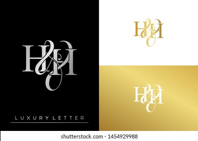 H & H / HH logo initial vector mark. Initial letter H & H HH luxury art vector mark logo, gold color on black background.
