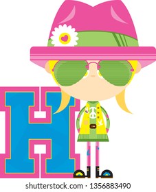 H is for Hippie Alphabet Learning Educational Illustration