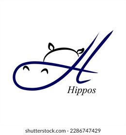 H    Hippos  ABC and animals  A series letters A  Z  Images animals  Minimalism  Beautiful letters  Line drawing  logo design initial H combine and an animal 