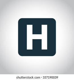 H Hospital Square Sign. Black Flat Icon Isolated On A White Background