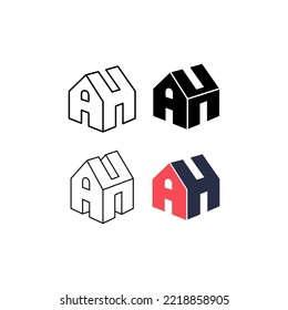 Concepto del logotipo de la casa A y H. Símbolo con espacio negativo. Ilustración vectorial de bienes raíces. Diseño de logotipos sencillos y modernos para la empresa que se ocupa del negocio en el hogar