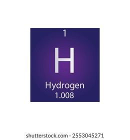 H Hydrogen Non reactive metal Chemical Element Periodic Table. Simple flat square vector illustration, simple clean style Icon with molar mass and atomic number for Lab, science or chemistry class.