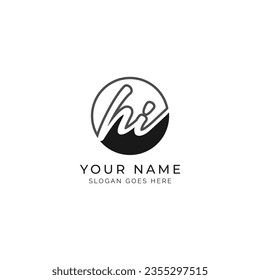 H, I, HI Initial letter handwritten and signature vector image template in round shape log