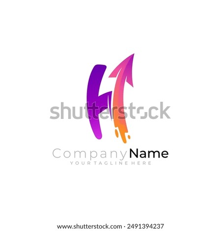 H icon and arrow design template, up arrow logos