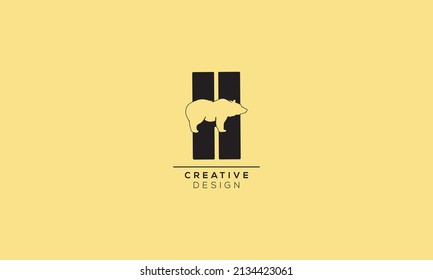 H And II Bear icon negative space  logo illustration template