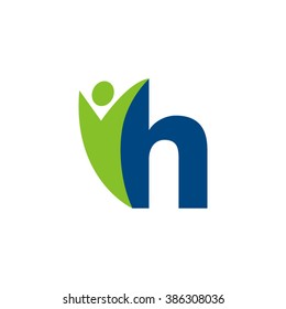 H initial alphabet letter logo with swoosh man, green blue