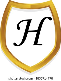 H initial alphabet metallic golden shield frame logo template
