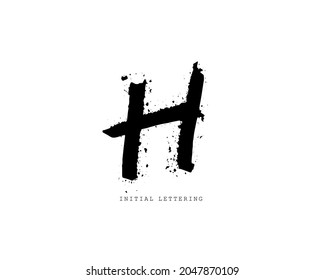 H Initial brush handwriting or handwritten logo for identity. Logo with signature and hand drawn style.