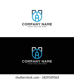 H initial circle company or HO OH logo black background