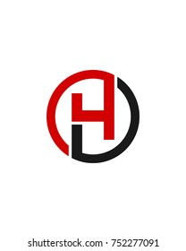 H initial circle company logo black red
