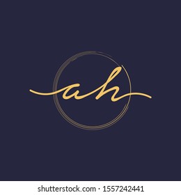 A H Initial with handwriting and brush concept. handwriting logo of initial signature, wedding, fashion, jewelry, boutique, and botanical with creative template for any company or business -vector