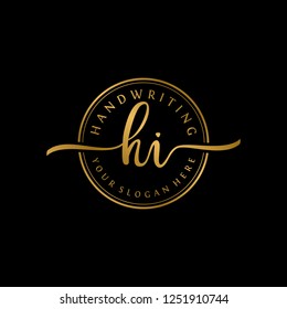 H I Initial handwriting logo vector