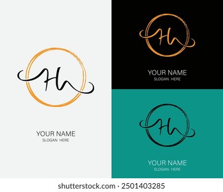 H initial handwriting and signature logo design template